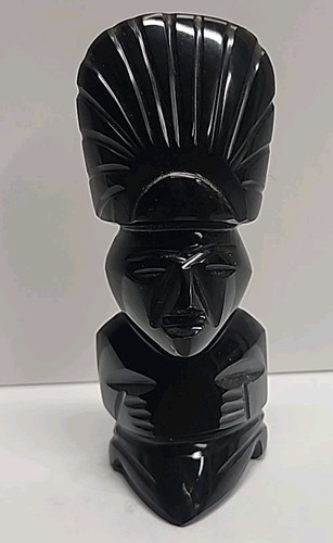 Black obsidian carved aztec - black,